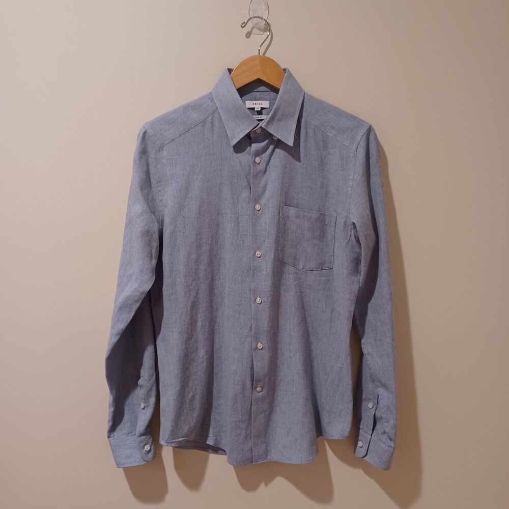 Reiss OE Sandown Shirt Mens M Blue Slim Fit Button Down Brushed Cotton Overshirt